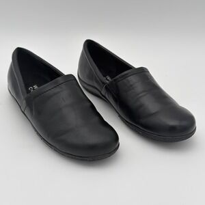 Walking Cradles Women's Black Leather Slip-On Loafers Shoes Size 6W Comfort Wide